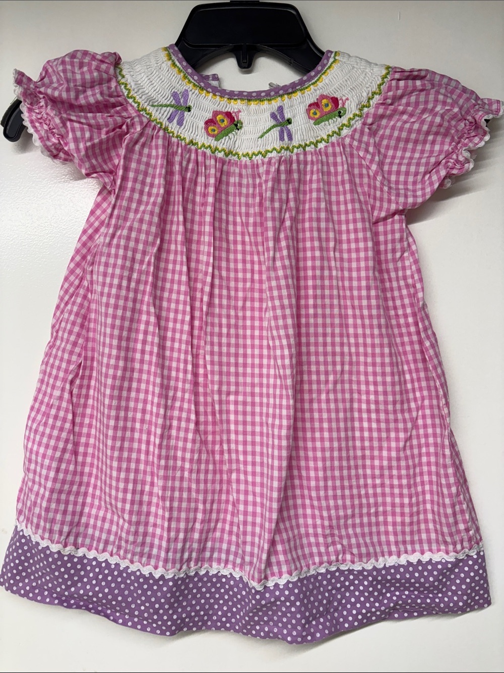 Girls Pink Gingham Smocked dress